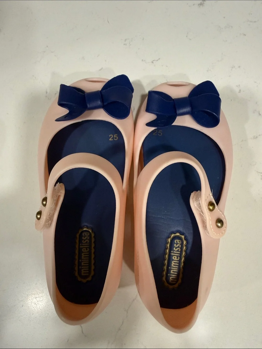 MiniMelissa Girls Pink Jelly Mary Jane Shoes with Navy Bow